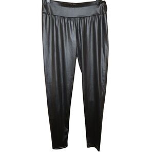 7th Element Black Stretchy Pleather Faux Leather Look Leggings Fit Plus Sz 16-20